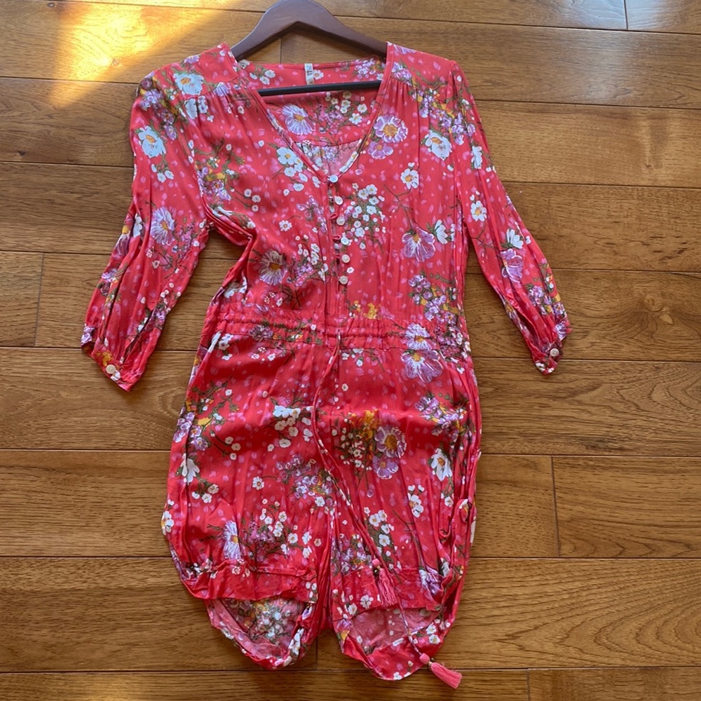 Spell and the gypsy collective romper size small coral pink floral pattern